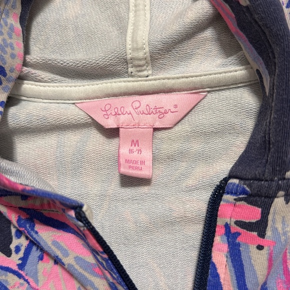 EUC Lilly Pulitzer Girls Size M (6/7) Popover Skipper in Navy “Palms Up” Hoodie - Picture 2 of 7